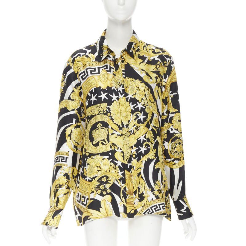 Versace new VERSACE Runway Savage Barocco black gold Greca baroque silk shirt IT44 L Size M / US 6-8 / IT 42-44 - 1 Thumbnail