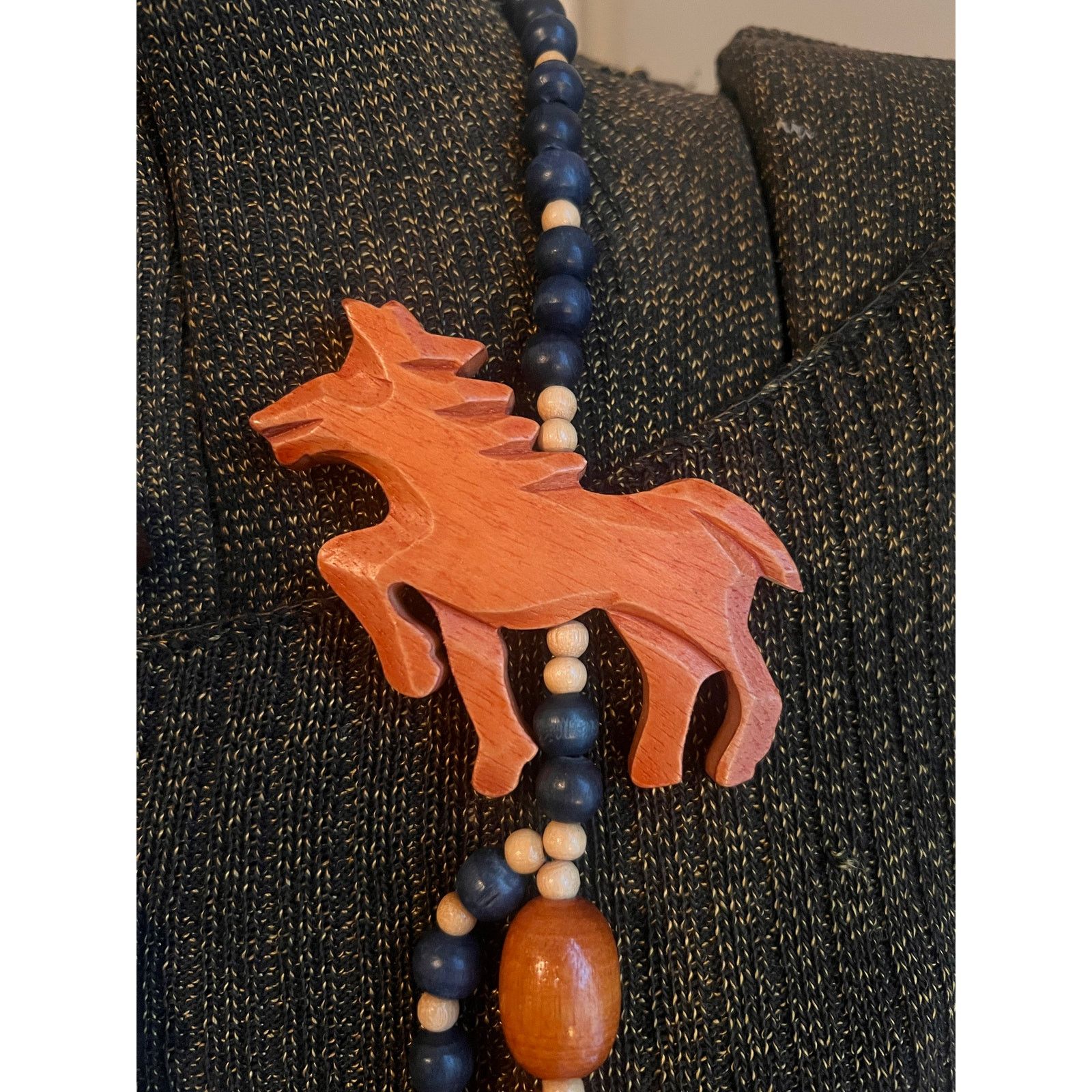 Vintage Vintage 80s Wooden Bead Necklace with Carved Animal Accents Size ONE SIZE - 4 Thumbnail