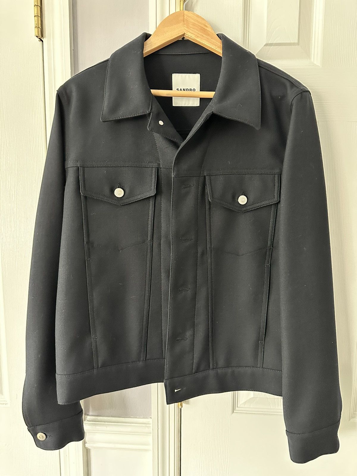 Image of Sandro Navy Denim Jacket, Men's (Size Small)