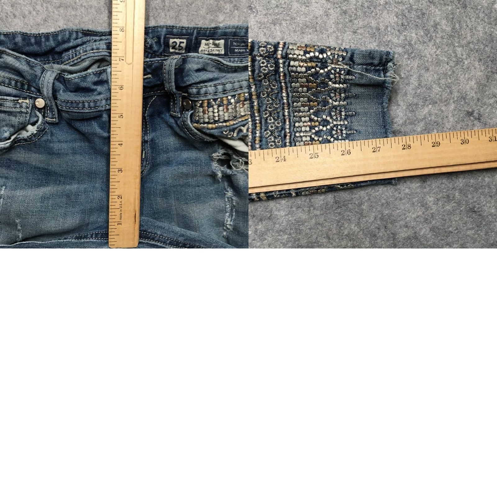 Miss Me VINTAGE Miss Me Jeans Womens 25 Blue Mid Rise Ankle Skinny Embroidered Stretch Size 42" / US 20 - 10 Thumbnail