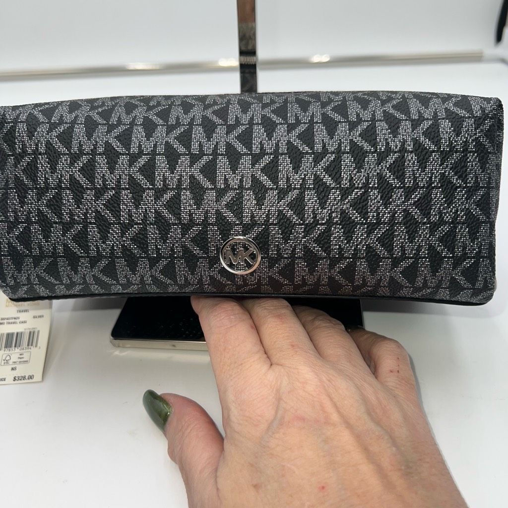 Michael Kors Michael Kors Black and Silver MD Travel Case with Snakeskin Embossed Leather on bottom and Handle Size ONE SIZE - 3 Thumbnail