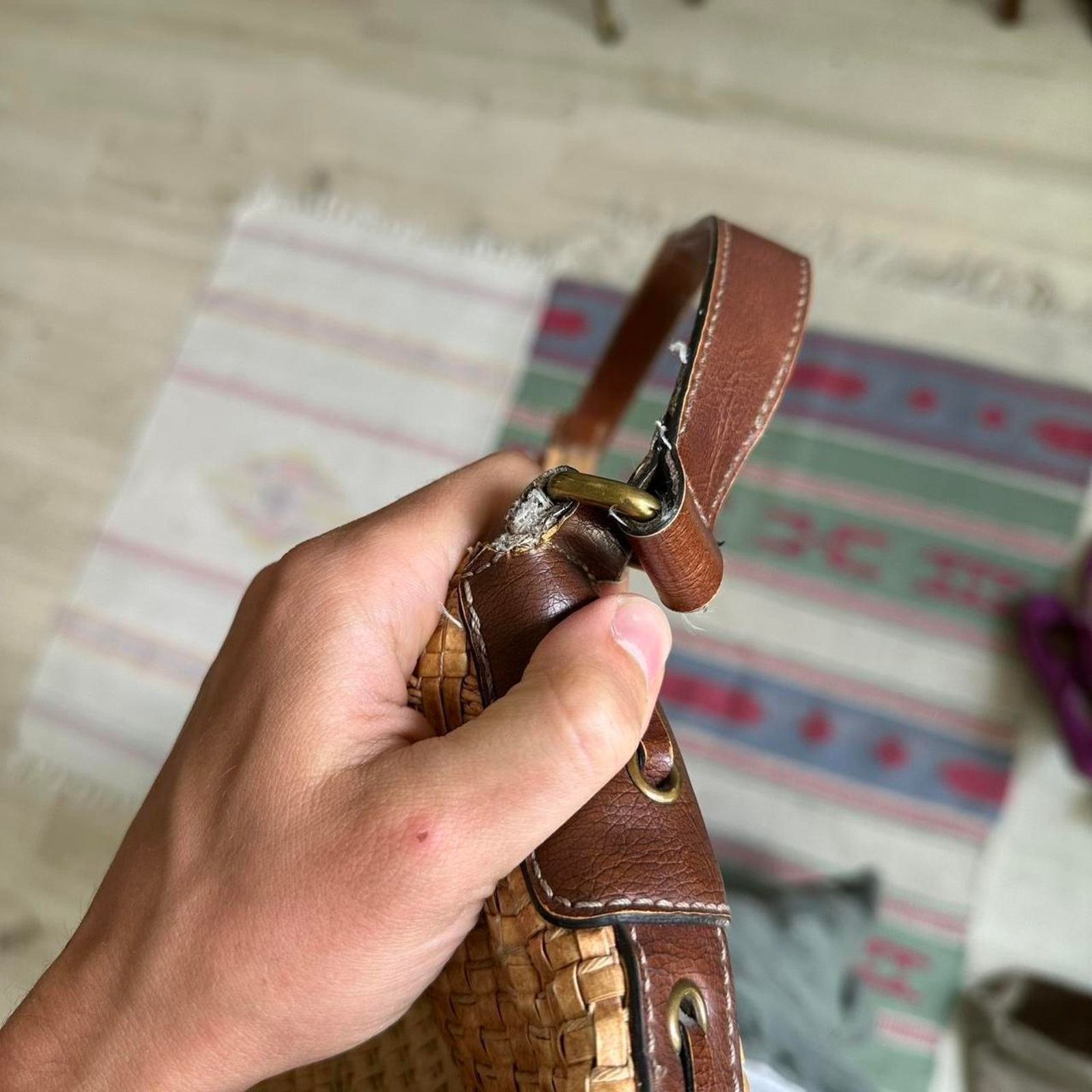 Fossil × Vintage Vintage Fossil Boho Retro Brown Tan Wicker Shoulder Bag Size ONE SIZE - 6 Thumbnail