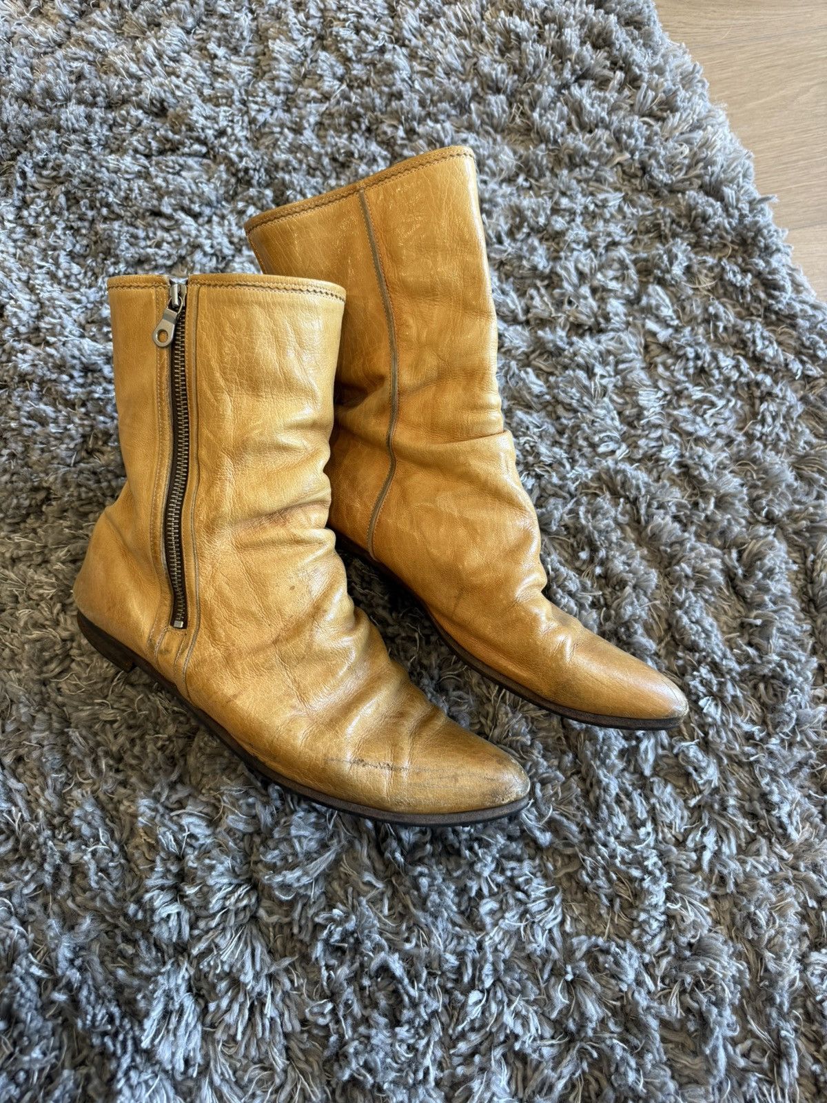 靴 Antique Studded Wrinkle Leather Boots Maison MIHARA YASUHIRO AW 04 Zipped Wrinkle Leather Boots | Grailed