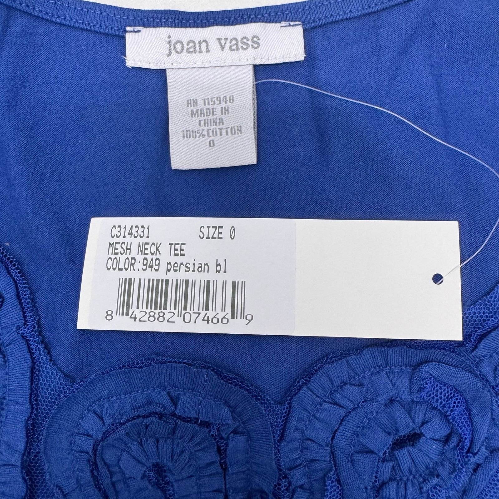 Vass Joan Vass Women's Mesh Neck Tee Persian Blue size 0/Small Size S / US 4 / IT 40 - 5 Thumbnail