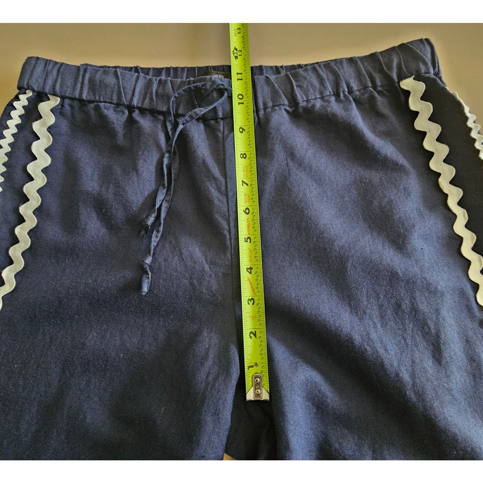 J.Crew EUC J.CREW Navy Rickrack Wide Leg Linen Cotton Crop Pants S Size 27" / US 4 / IT 40 - 5 Thumbnail