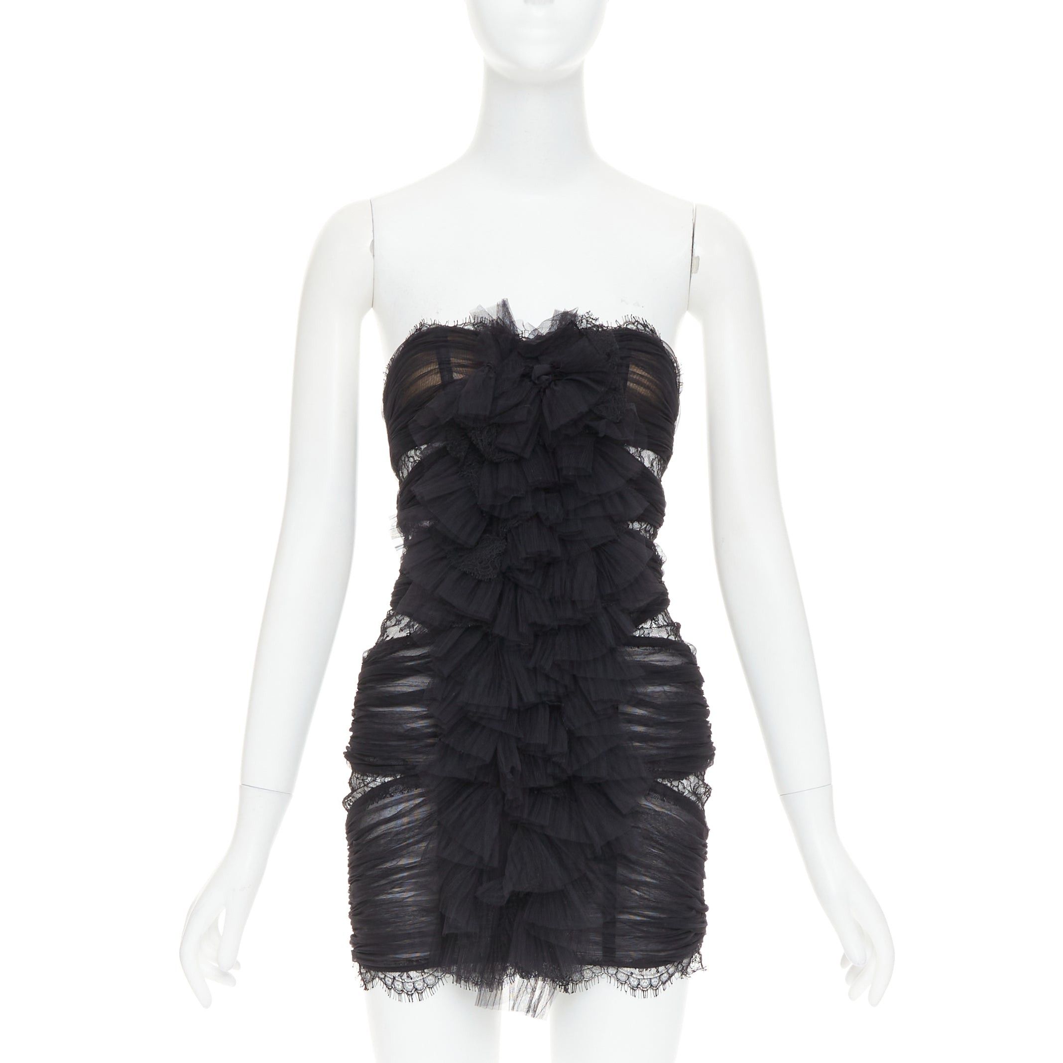 Alexandre Vauthier rare ALEXANDRE VAUTHIER COUTURE AW2022 Runway Lognon black pleated tulle lace ruffle mini dress Size S / US 4 / IT 40 - 1 Thumbnail