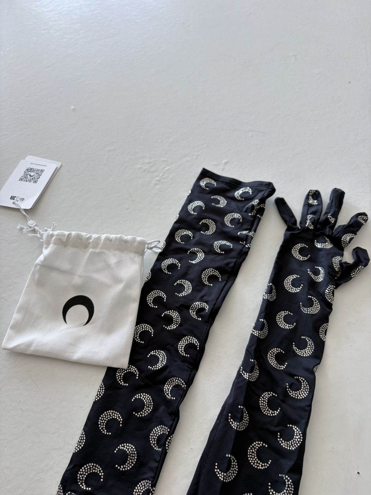 Marine Serre Marine Serre Black Moon Rhinestoned Jersey Long Gloves Size ONE SIZE - 2 Thumbnail