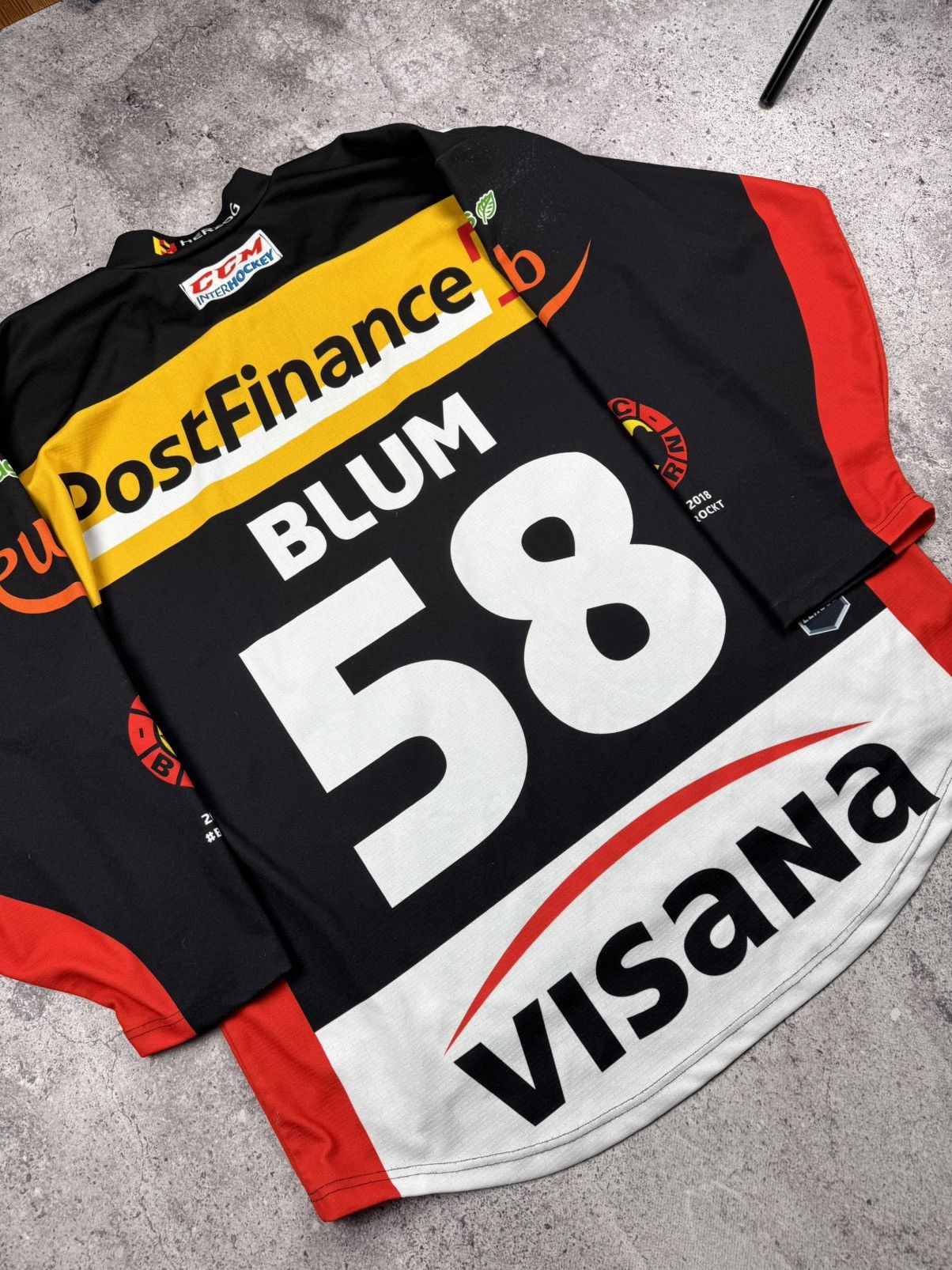 NHL × Nike 🇨🇭 Vintage 90s SC Bern Switzerland Hockey Jersey Peugeot #58 Size US XXL / EU 58 / 5 - 2 Thumbnail