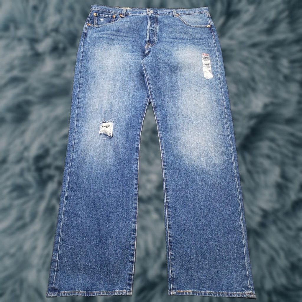 Levi's Levi's 501 Jeans Mens 40x34 Blue Distressed Stretch '93 Straight Button Fly Mens Size 40 Blue 501 Series Vintage: N/A Size US 40 / EU 56 - 1 Thumbnail