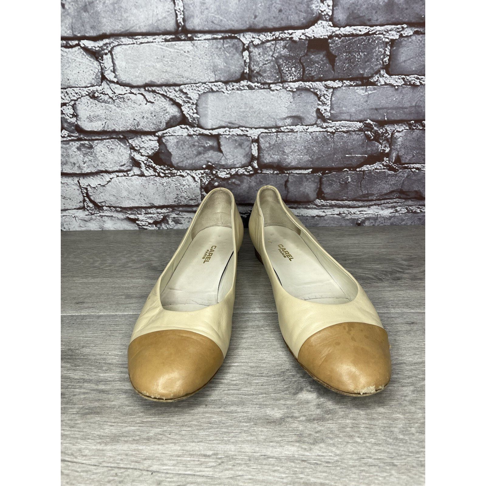 Carel Paris CAREL PARIS Ivory Leather Tan Brown Cap Toe Ballet Flats Wom Size US 9 / IT 39 - 15 Thumbnail