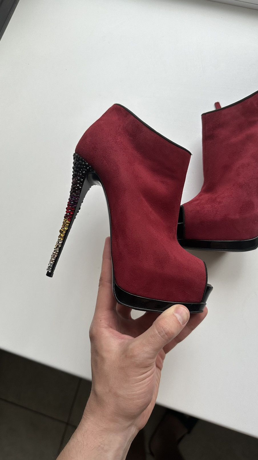 Stiletto Red Rhinestone Chunky Heels Giuseppe Zanotti Red Suede