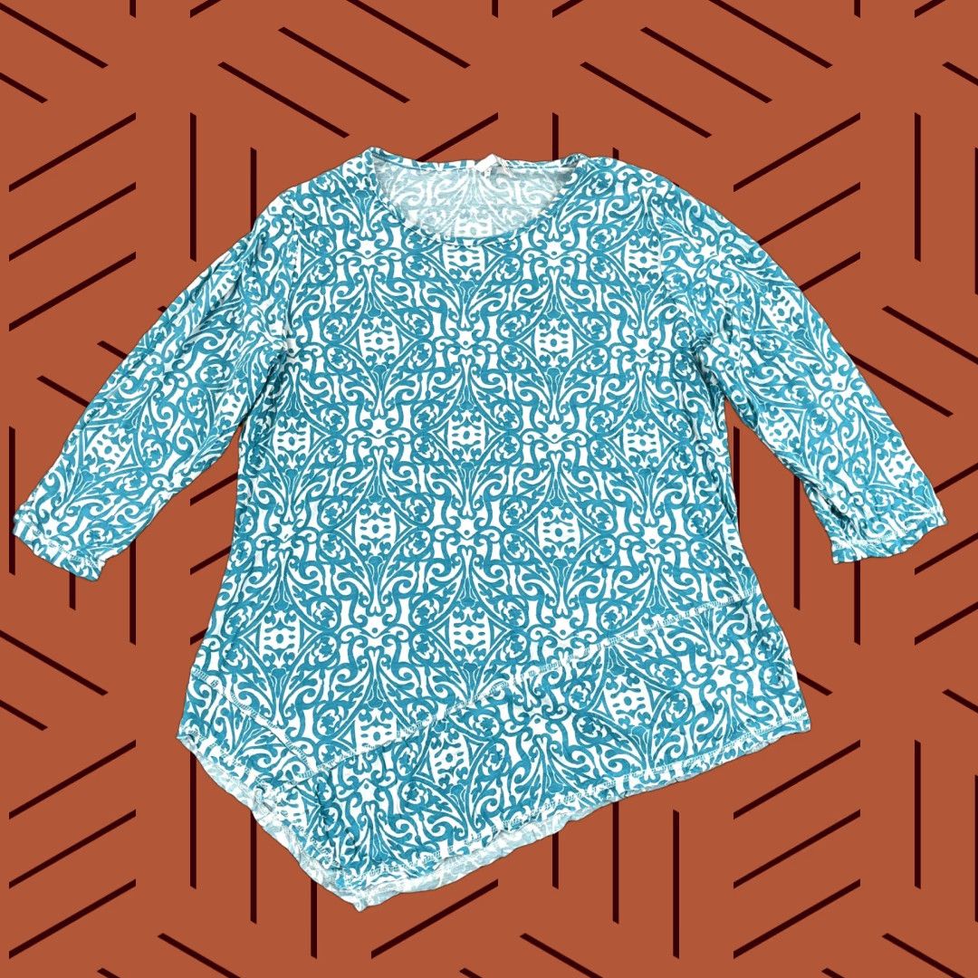 Vintage LULU- B Shirt Women Small Blue White Geometric Asymmetrical Tunic Top Art 3/4 Size S / US 4 / IT 40 - 1 Thumbnail