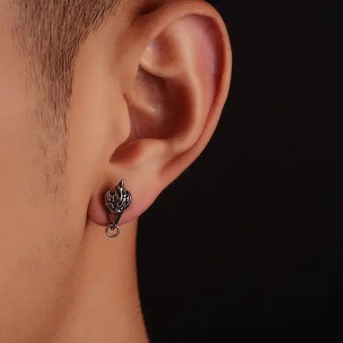 Jewelry Silver Flame Stud Earrings, Men's Gothic Accessories Size ONE SIZE - 7 Thumbnail