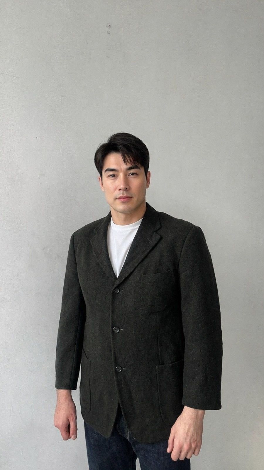 Ermenegildo Zegna Vtg Zegna Soft Green Herringbone Wool Blazer Dark Academia Size 42R - 3 Thumbnail