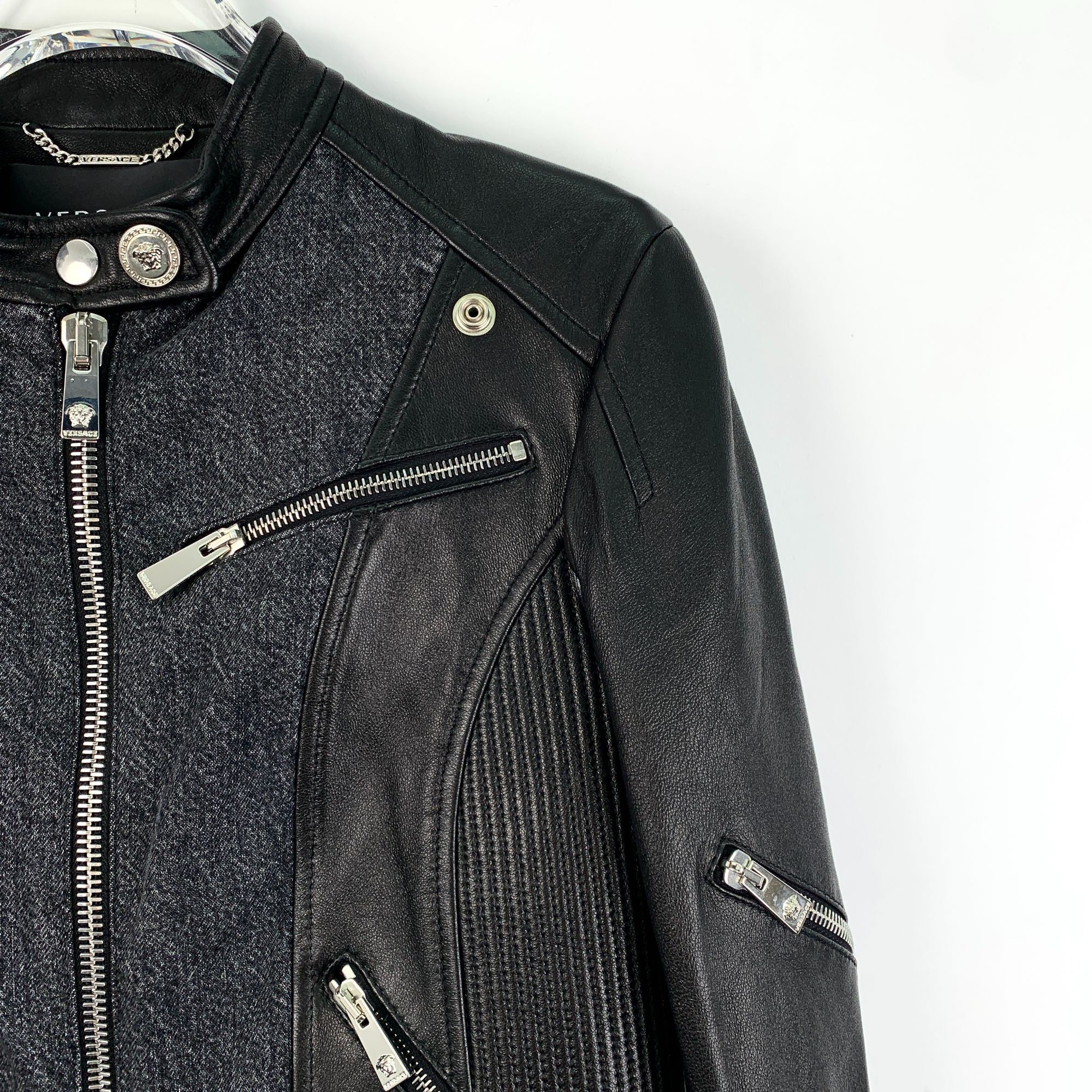 Versace Versace Womens Black Patchwork Sheepskin Leather Jacket With Size S / US 4 / IT 40 - 7 Thumbnail