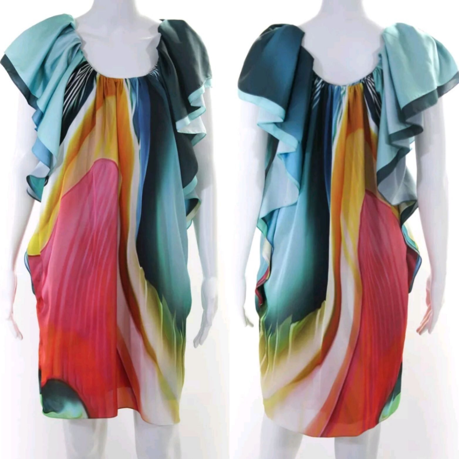 Mary Katrantzou Designer Artsy Rainbow Mini Dress Sz 10 Whimsical Fairy Flut Size L / US 10 / IT 46 - 3 Thumbnail