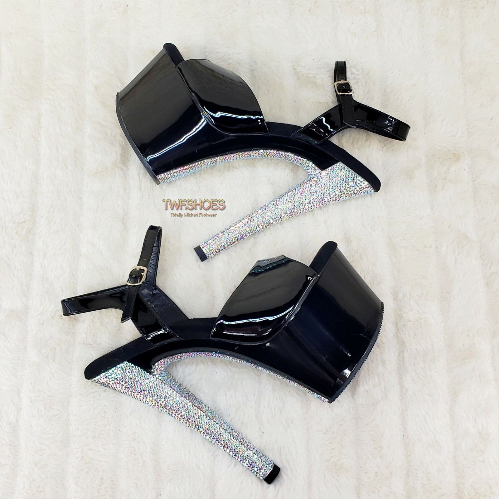 Other Sky 309 Black Patent Silver Rhinestone 7" High Heel Platform Size US 10 / IT 40 - 9 Thumbnail