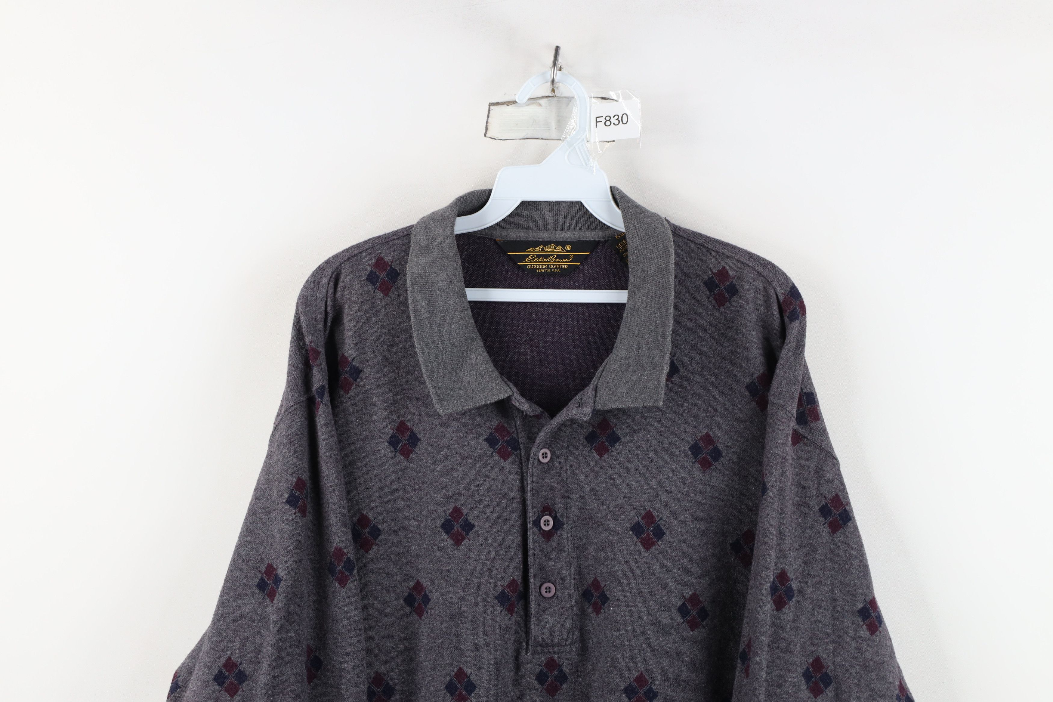 Eddie Bauer Vintage 90s Eddie Bauer Argyle Knit Long Sleeve Polo USA Size US L / EU 52-54 / 3 - 2 Thumbnail