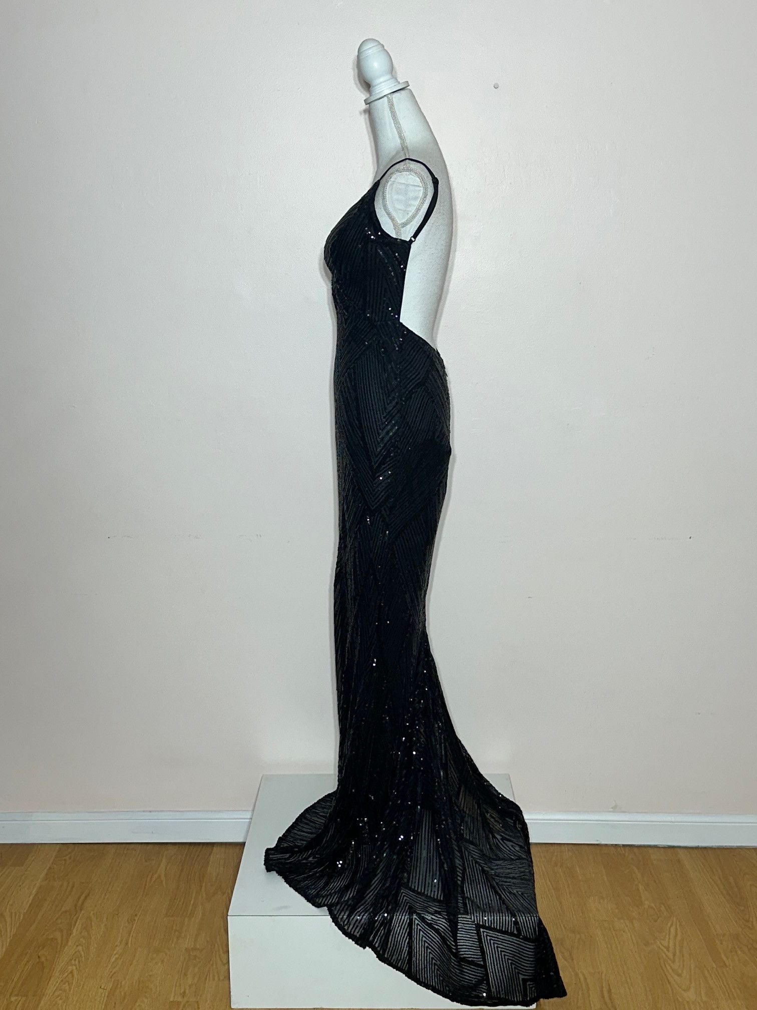 Vintage Black Sequin Deco Spaghetti Strap Bias Gown Size M / US 6-8 / IT 42-44 - 6 Thumbnail