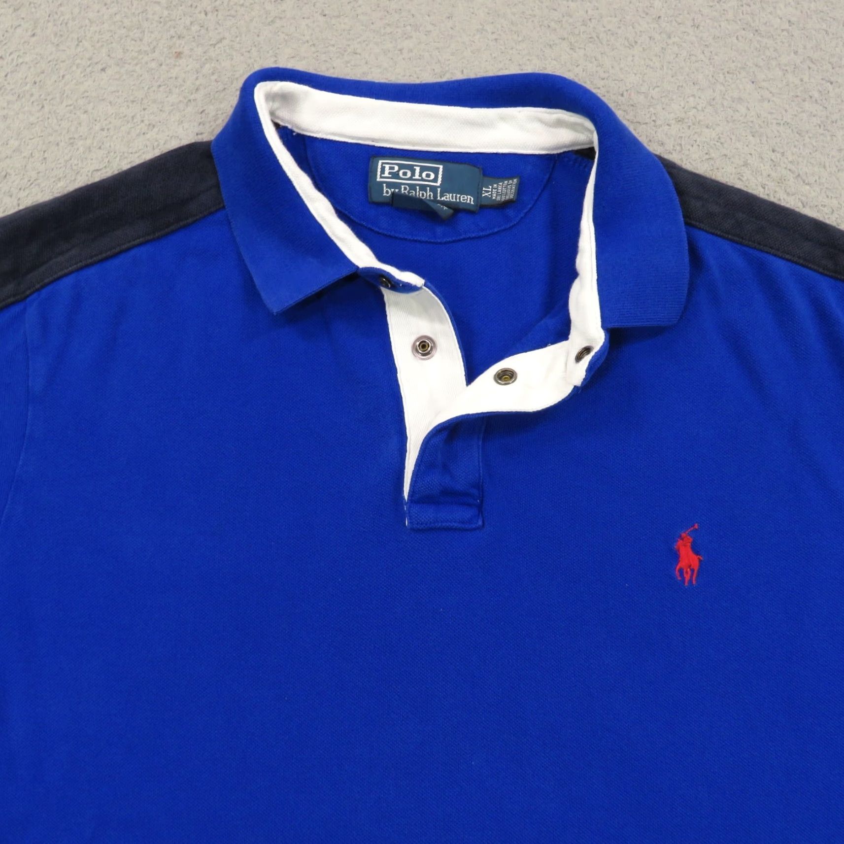 Polo Ralph Lauren VTG Polo Ralph Lauren Shirt Mens XL Blue Black Rugby Snap Collar Padded Shoulder Collared Short Sleeve Knit 100% Cotton Logo Embroidered USA 90s Size US XL / EU 56 / 4 - 5 Thumbnail