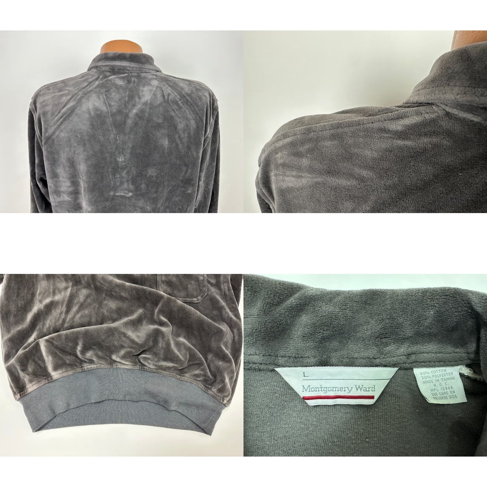 Vintage VINTAGE Montgomery Ward Sweatshirt 80s Velour Mens L Gray Collared Pockets Midweight Retro 80s Mens Size US L / EU 52-54 / 3 - 8 Thumbnail