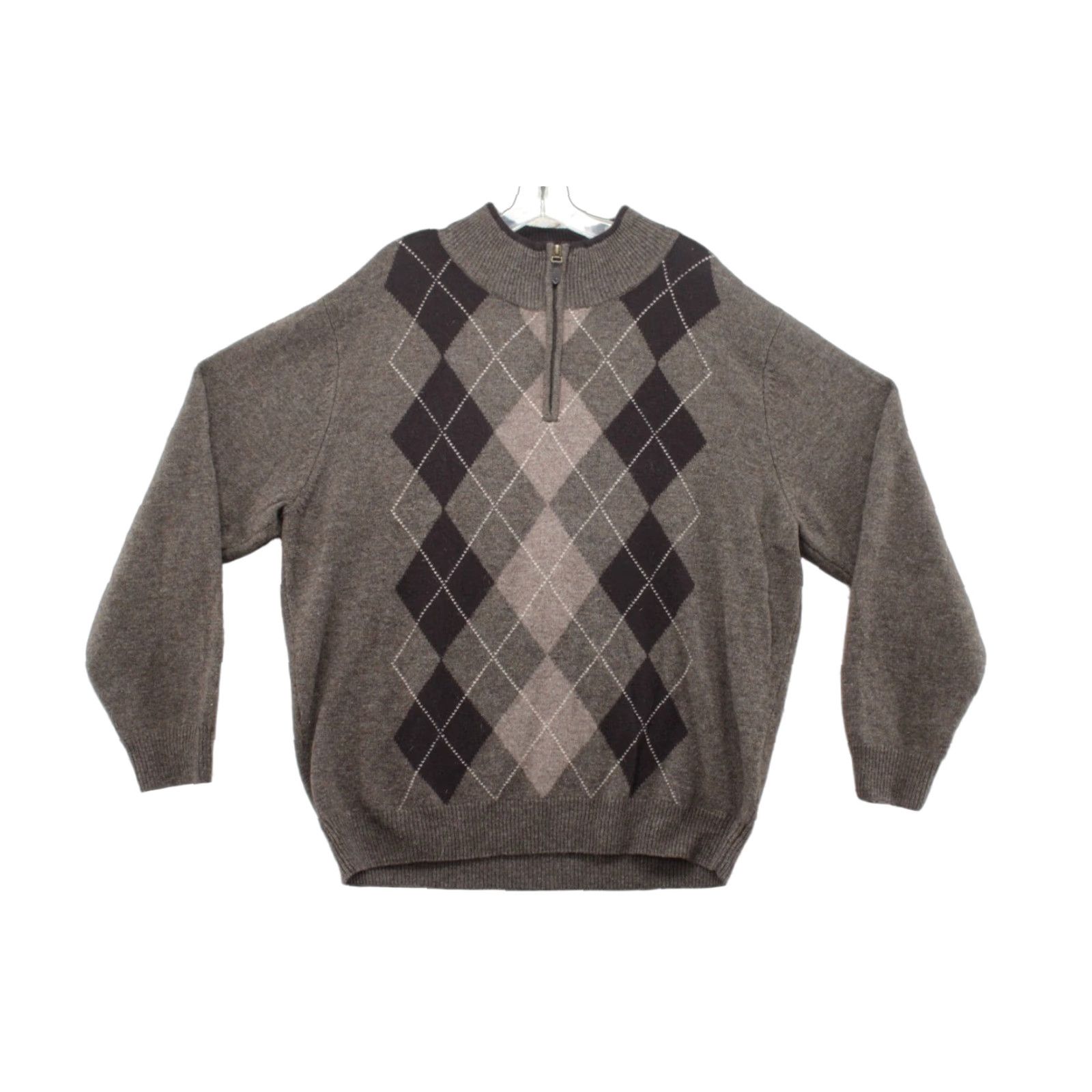 Jos. A. Bank VINTAGE Jos. A. Bank Sweater Men's Large Brown Lamb's Wool 1/4 Zip Argyle Preppy Retro Mens Size US L / EU 52-54 / 3 - 1 Thumbnail