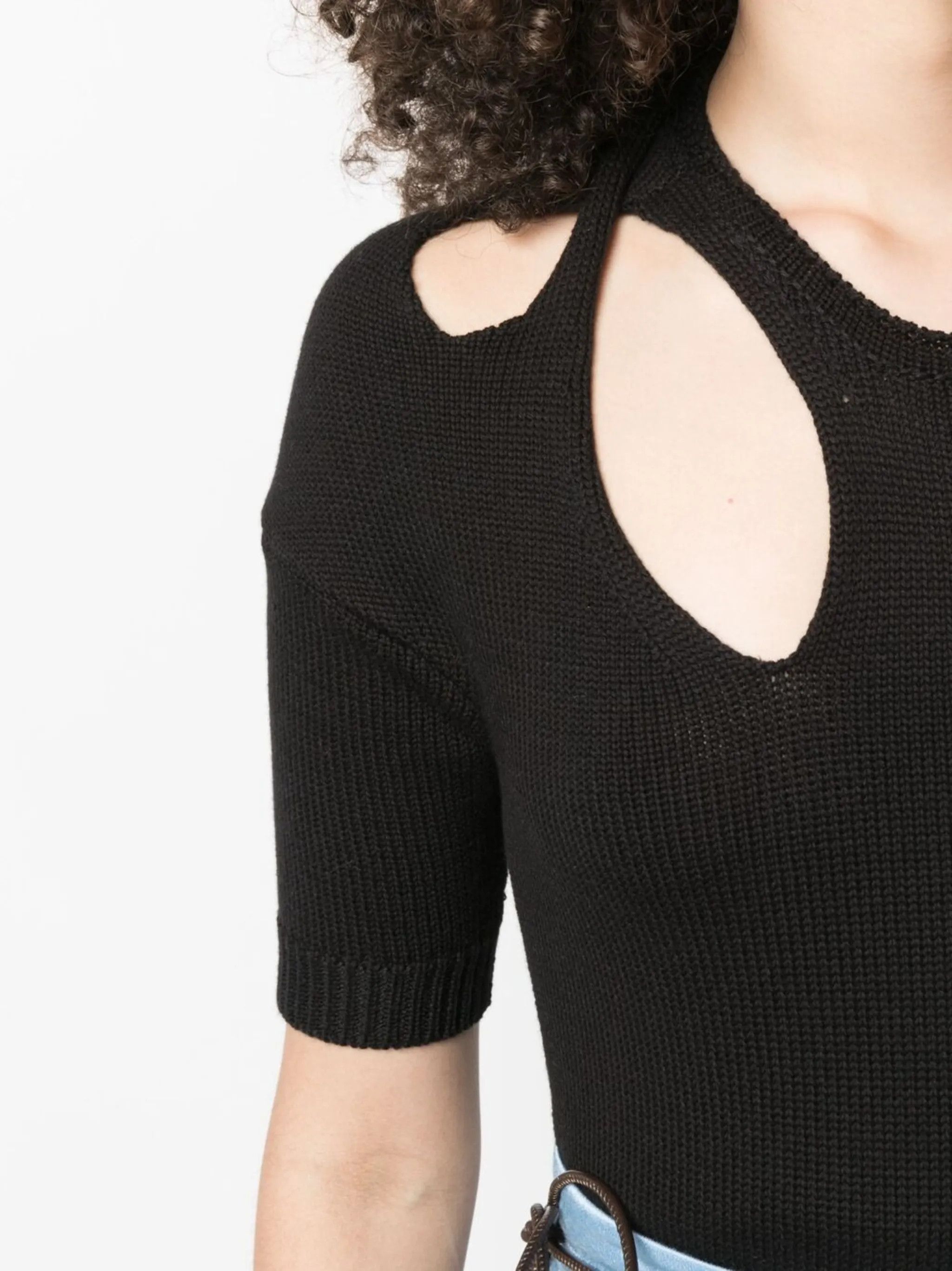 Chloe o1y0825 Short Sleeves Sweater in Black Size S / US 4 / IT 40 - 2 Thumbnail
