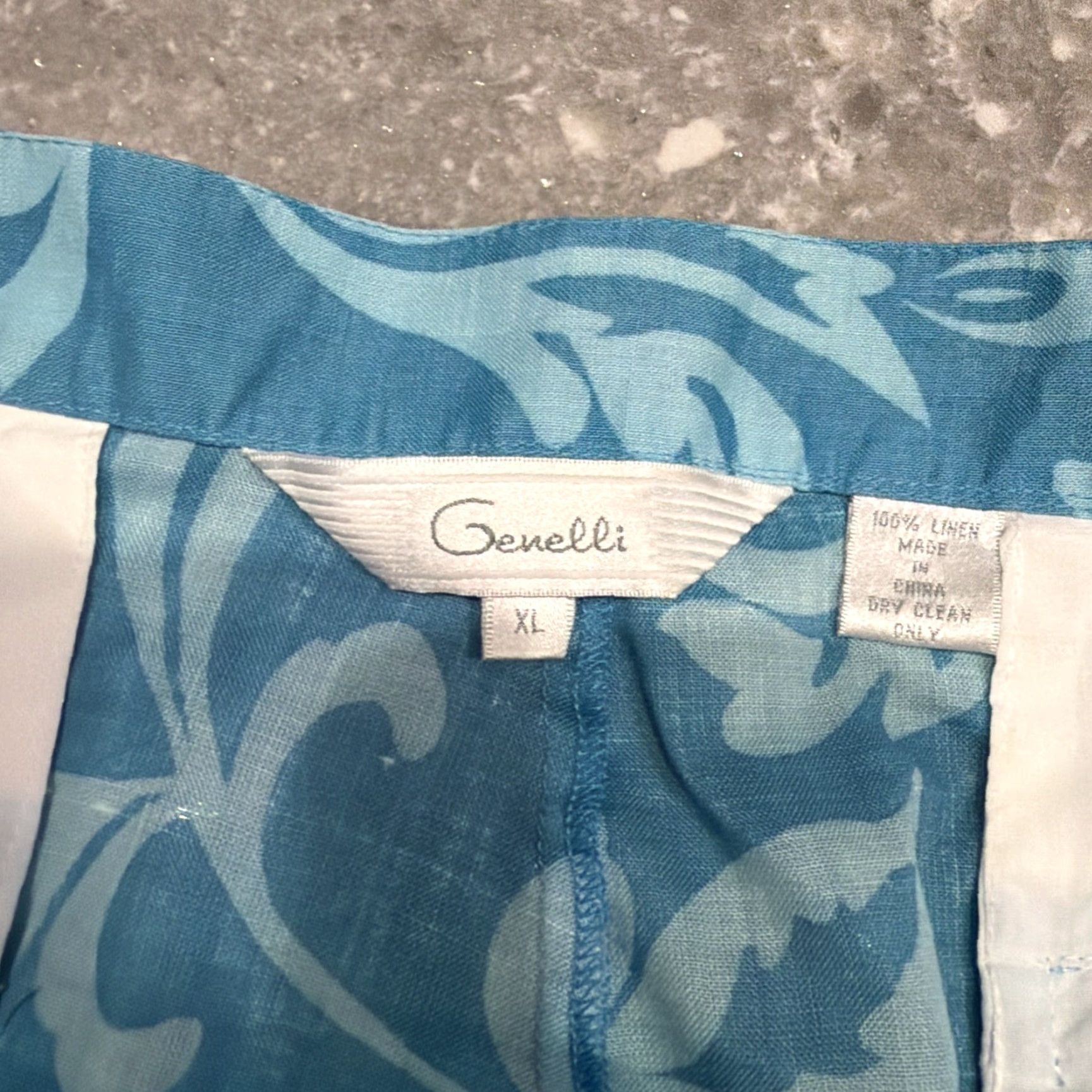 Vintage Genelli Mens XL Linen Blue Floral Shorts Size US 36 / EU 52 - 2 Thumbnail