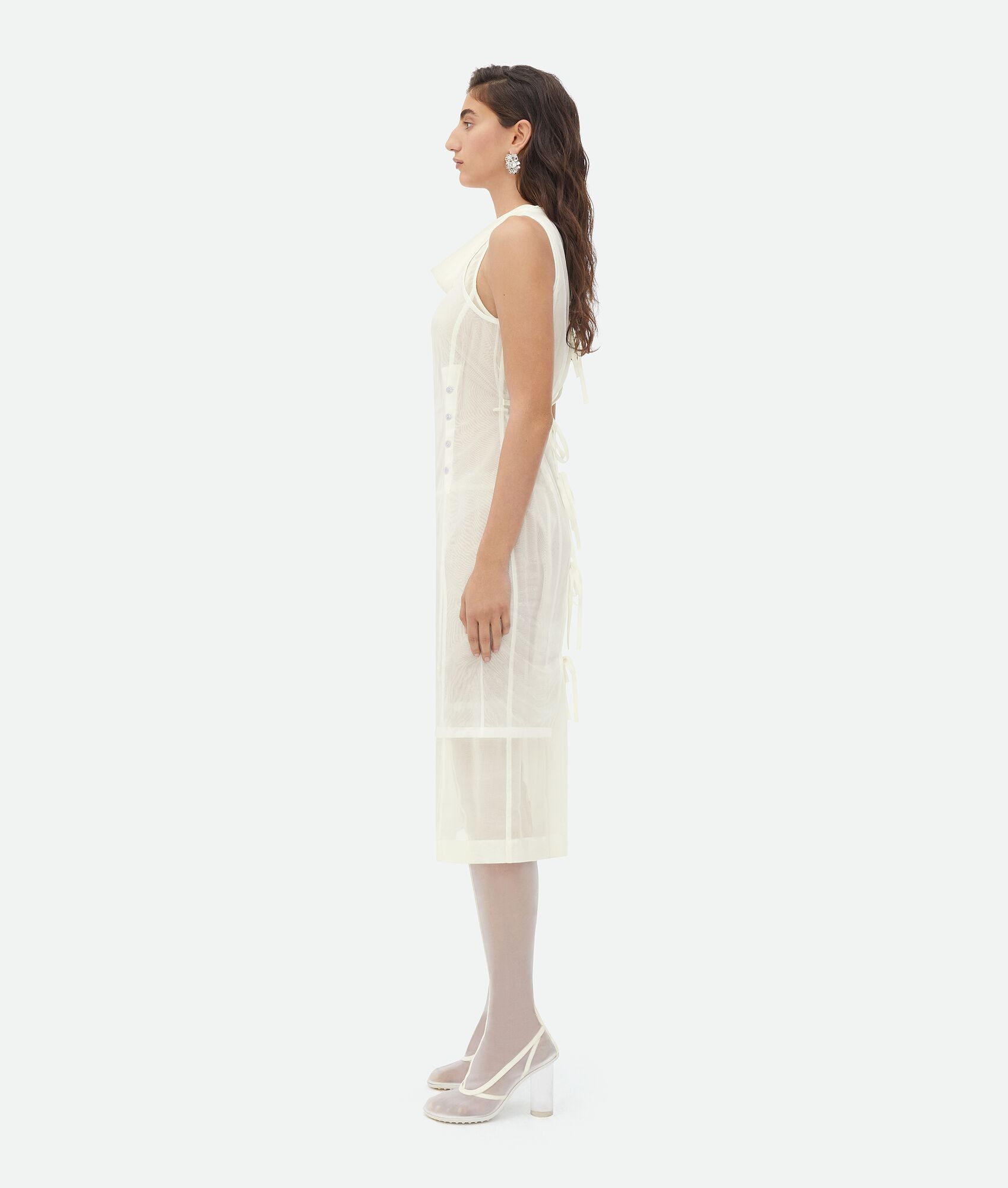 Bottega Veneta o1bcso1str0225 Double Layer Light Cotton Nylon Midi Dress Size M / US 6-8 / IT 42-44 - 2 Thumbnail