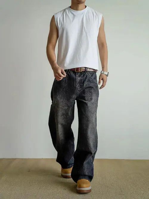 VIBE Washed Baggy Denim Jeans Size US 34 / EU 50 - 7 Thumbnail