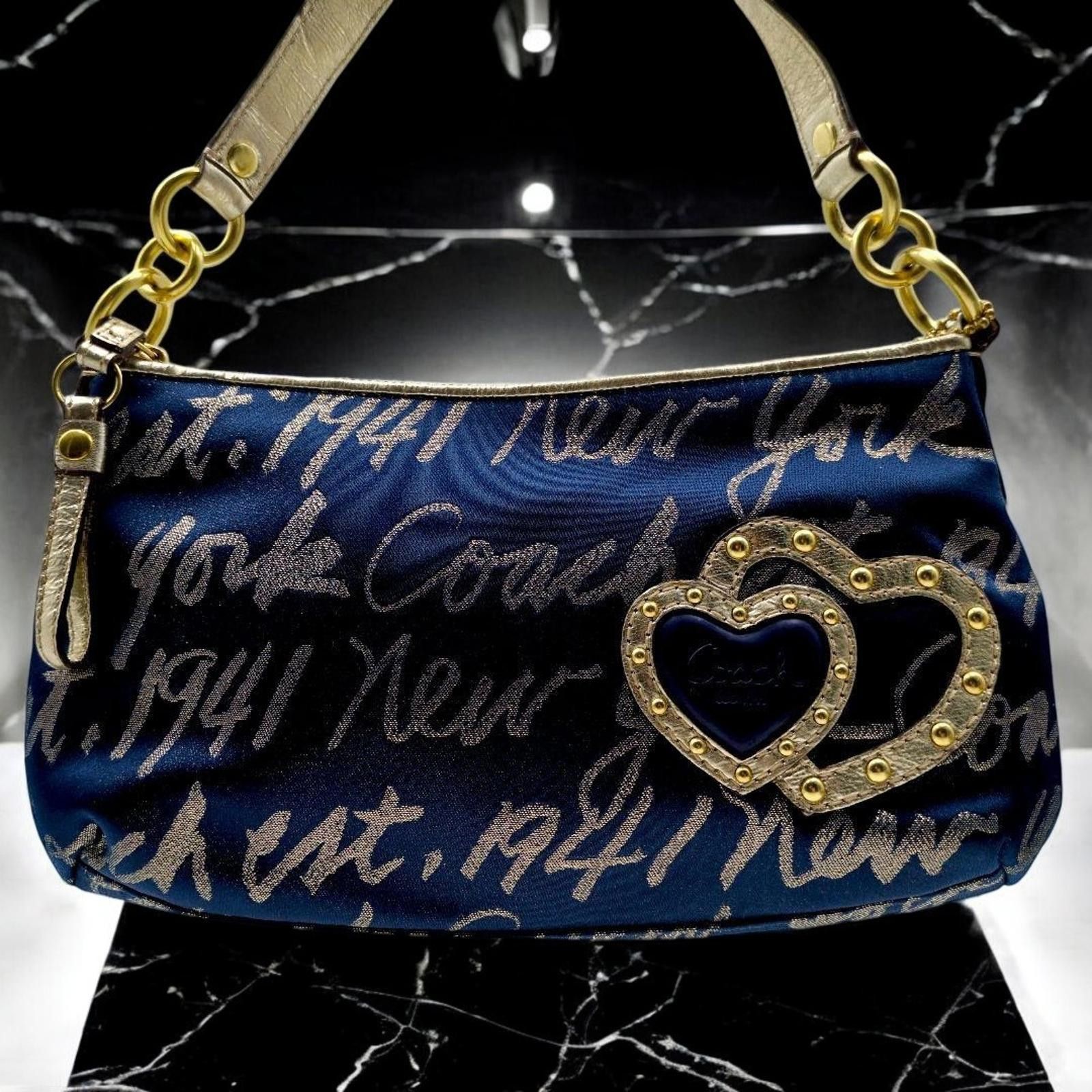 Coach Coach - Navy Blue Script Heart Charm Shoulder Bag Size ONE SIZE - 2 Thumbnail