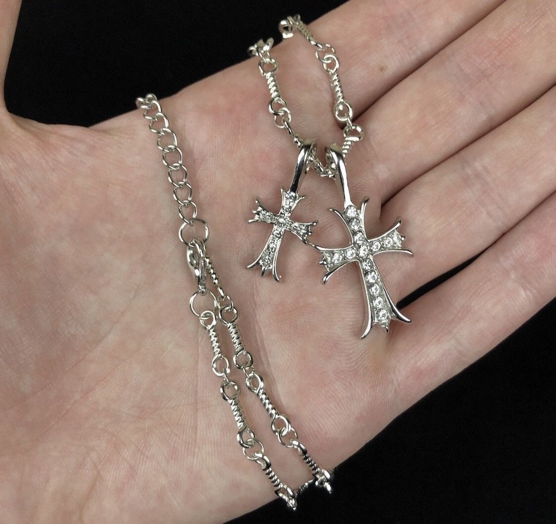 Jewelry Double Cross Necklace Punk Gothic Chain Size ONE SIZE - 1 Thumbnail