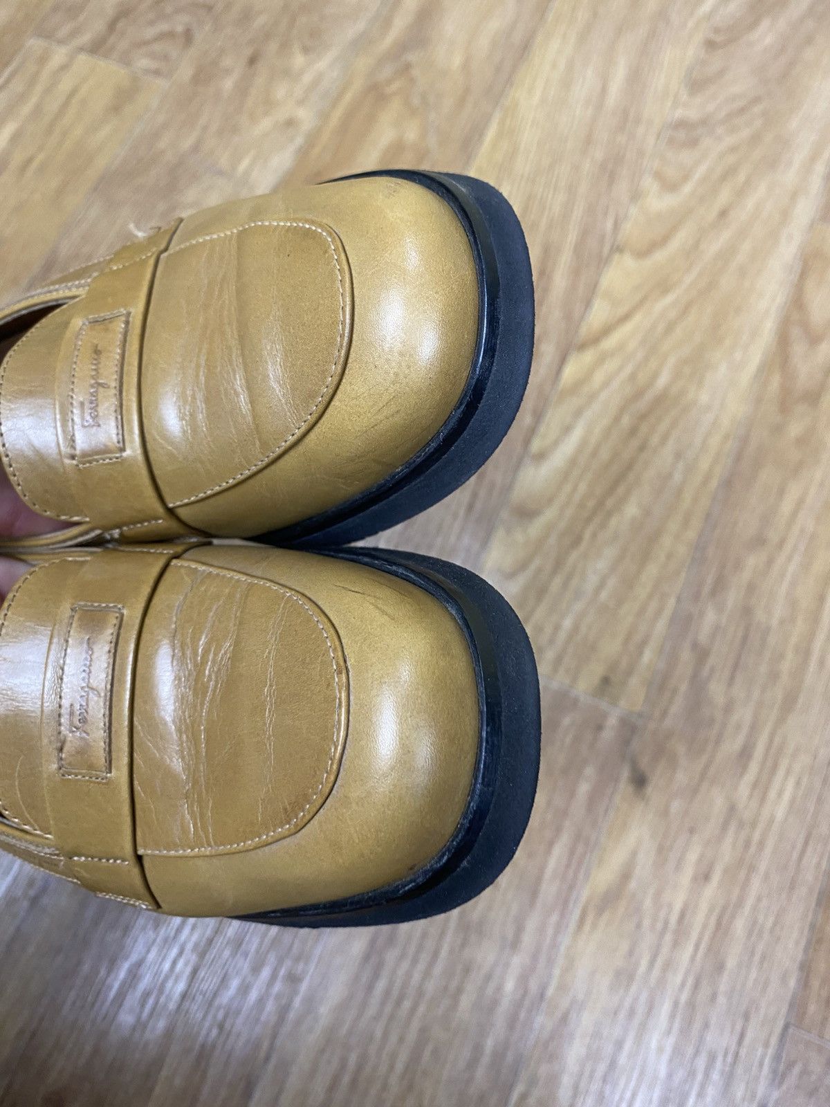 Salvatore Ferragamo Salvatore Ferragamo Beige Leather Loafers Monogram Lettering Size US 6.5 / IT 36.5 - 7 Thumbnail