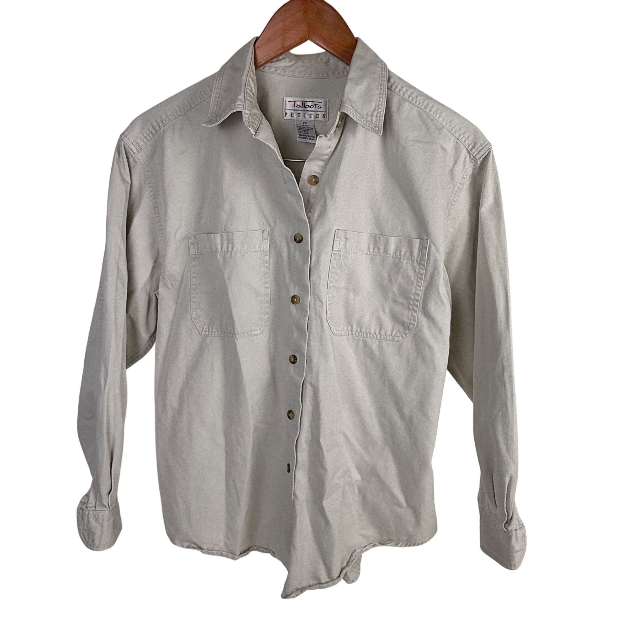 Talbots Talbots Petites Beige Denim Button-Front Shirt Long-Sleeve S Size S / US 4 / IT 40 - 1 Thumbnail