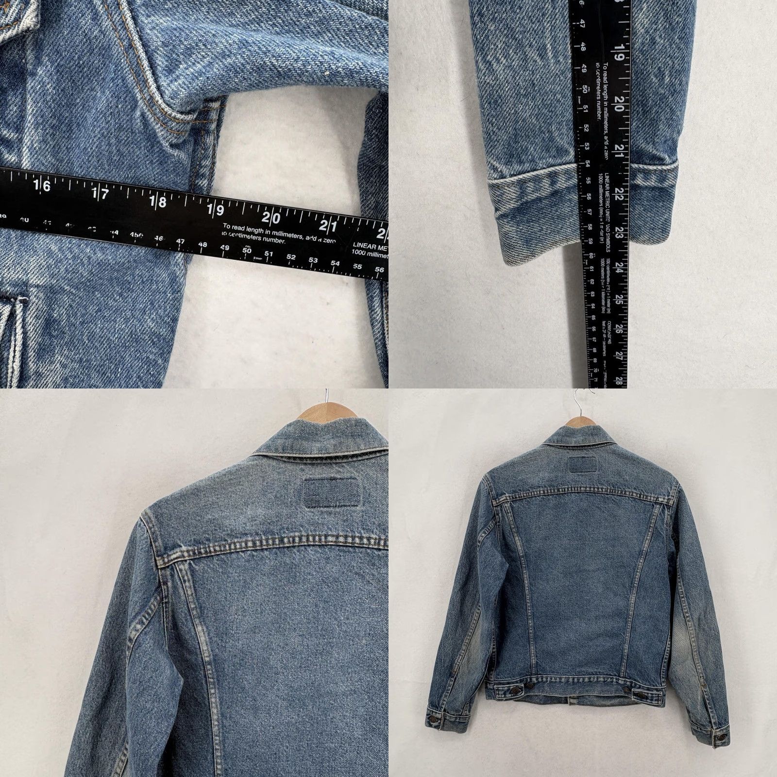 Levi's VINTAGE Levi's Denim Jacket Mens 38 Blue Trucker 80s Biker Made in USA Leather Patch Button Front Size US XXS / EU 40 - 8 Thumbnail