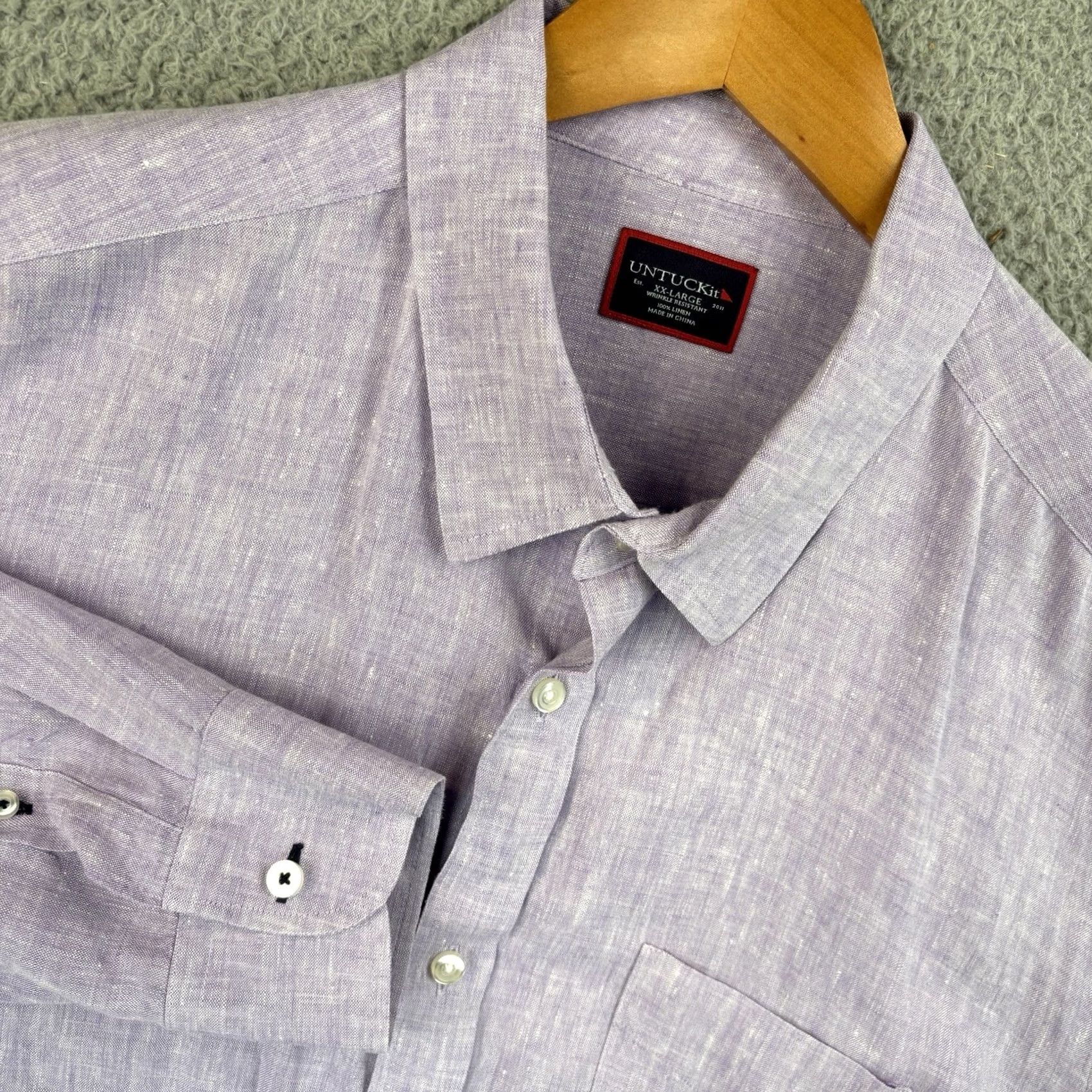 UNTUCKit UNTUCKit Linen Shirt Mens 2XL Light Purple Long Sleeve Wrinkle Resistant Beach Size US XXL / EU 58 / 5 - 2 Thumbnail