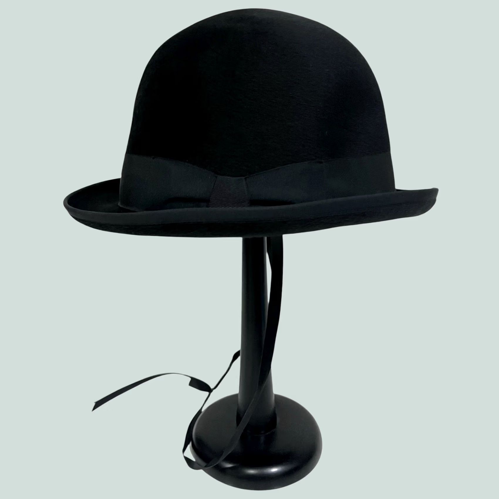 FELT VINTAGE Mossant Bowler Hat Men Black Fur Felt Rabbit Band Marshall Fields Size ONE SIZE - 1 Thumbnail