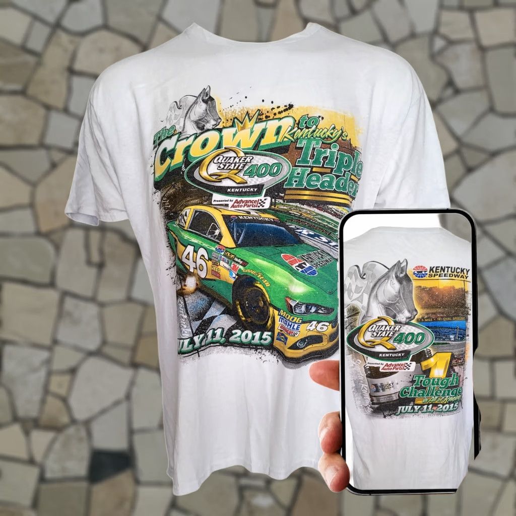 Vintage VINTAGE 2015 Quaker State 400 Kentucky Speedway NASCAR T-Shirt XL Advance Auto Parts - 100% Cotton White Mens T-Shirt Size US XL / EU 56 / 4 - 1 Thumbnail