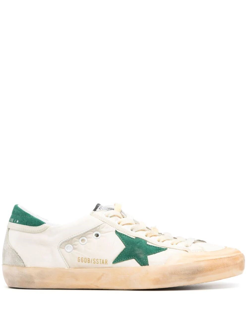 image of Golden Goose Super-Star Distressed Panelled Sneakers in White, Men's (Size 9)