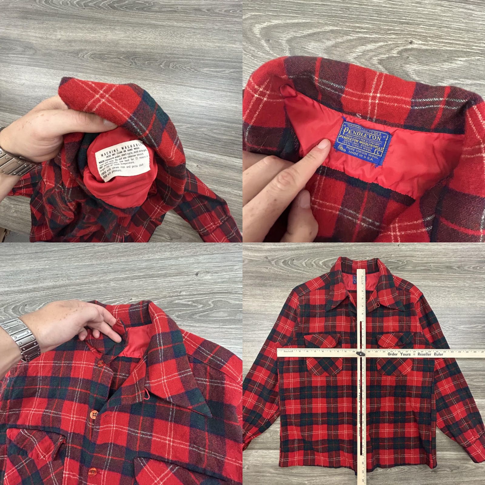 Pendleton VINTAGE Pendleton Board Shirt Mens Large 60s Buffalo Wool Flannel Loop Collar Red Plaid Shirt Mens L Wool 60s Size US L / EU 52-54 / 3 - 8 Thumbnail