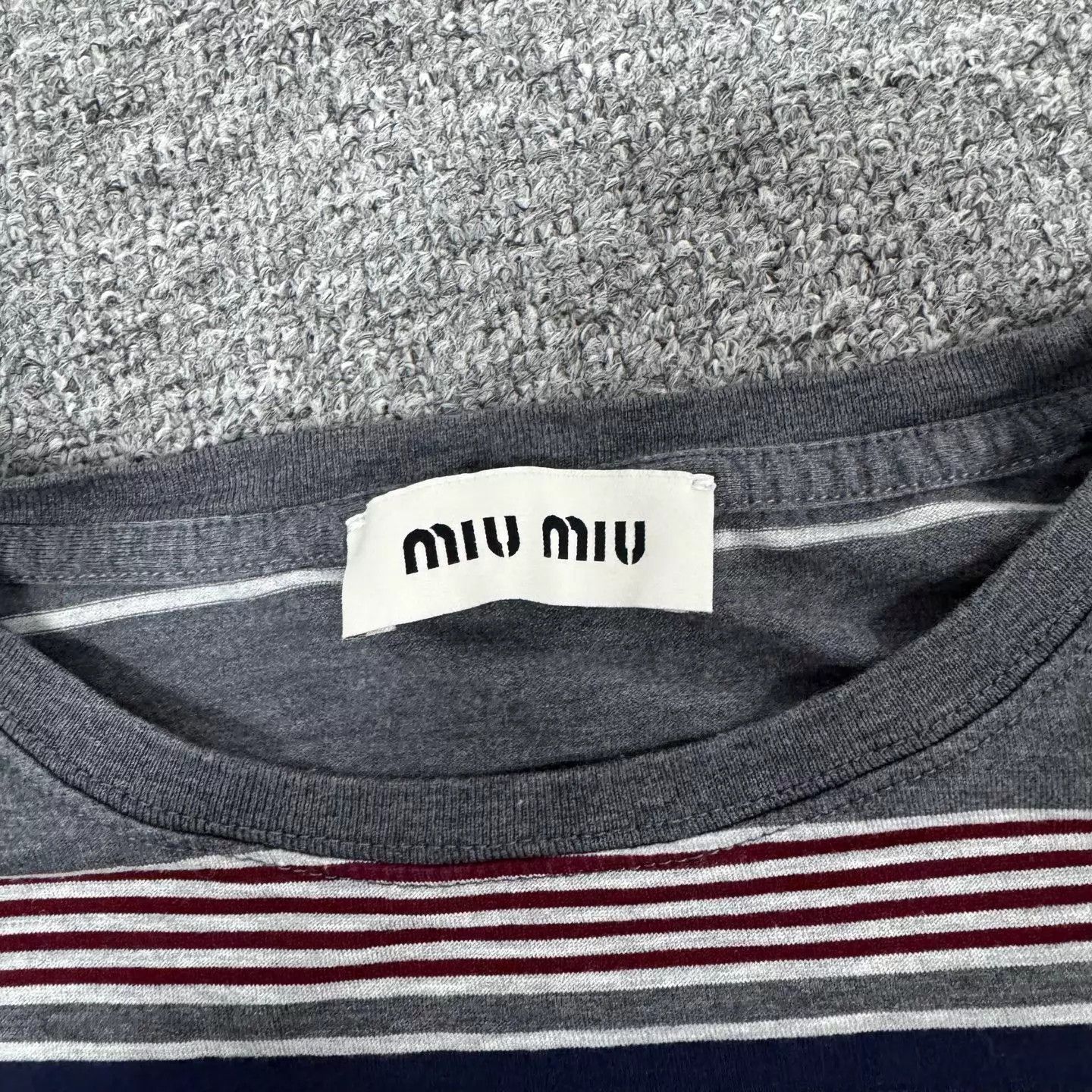 Miu Miu MIU MIU logo gray blue colorblock stripe pocket LS tee Size S / US 4 / IT 40 - 7 Thumbnail