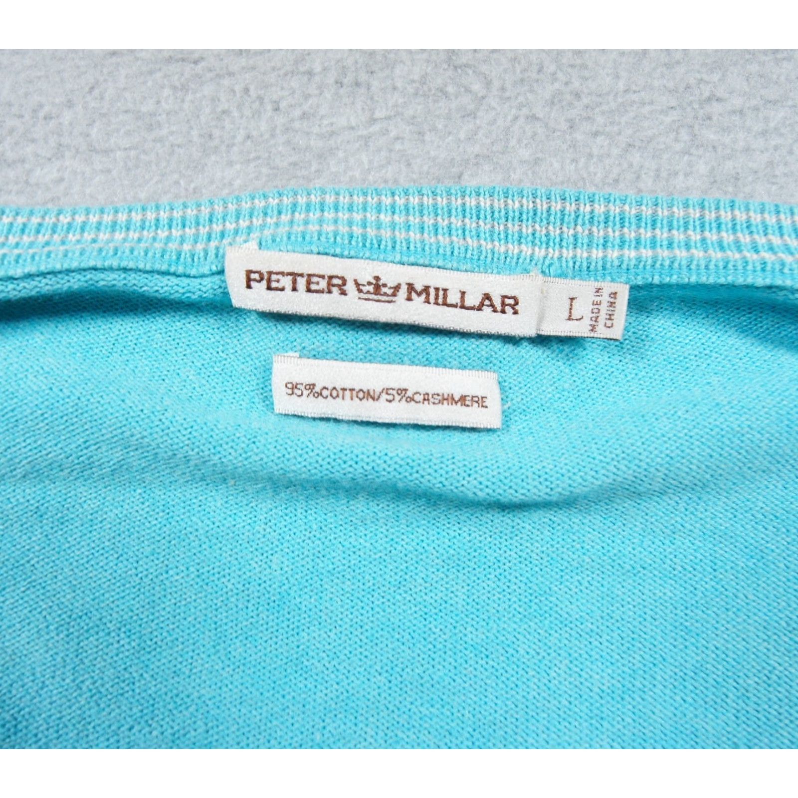 Peter Millar Peter Millar Sweater Mens Large Blue Vneck Pullover Cotton Cashmere Lightweight Size US L / EU 52-54 / 3 - 6 Thumbnail