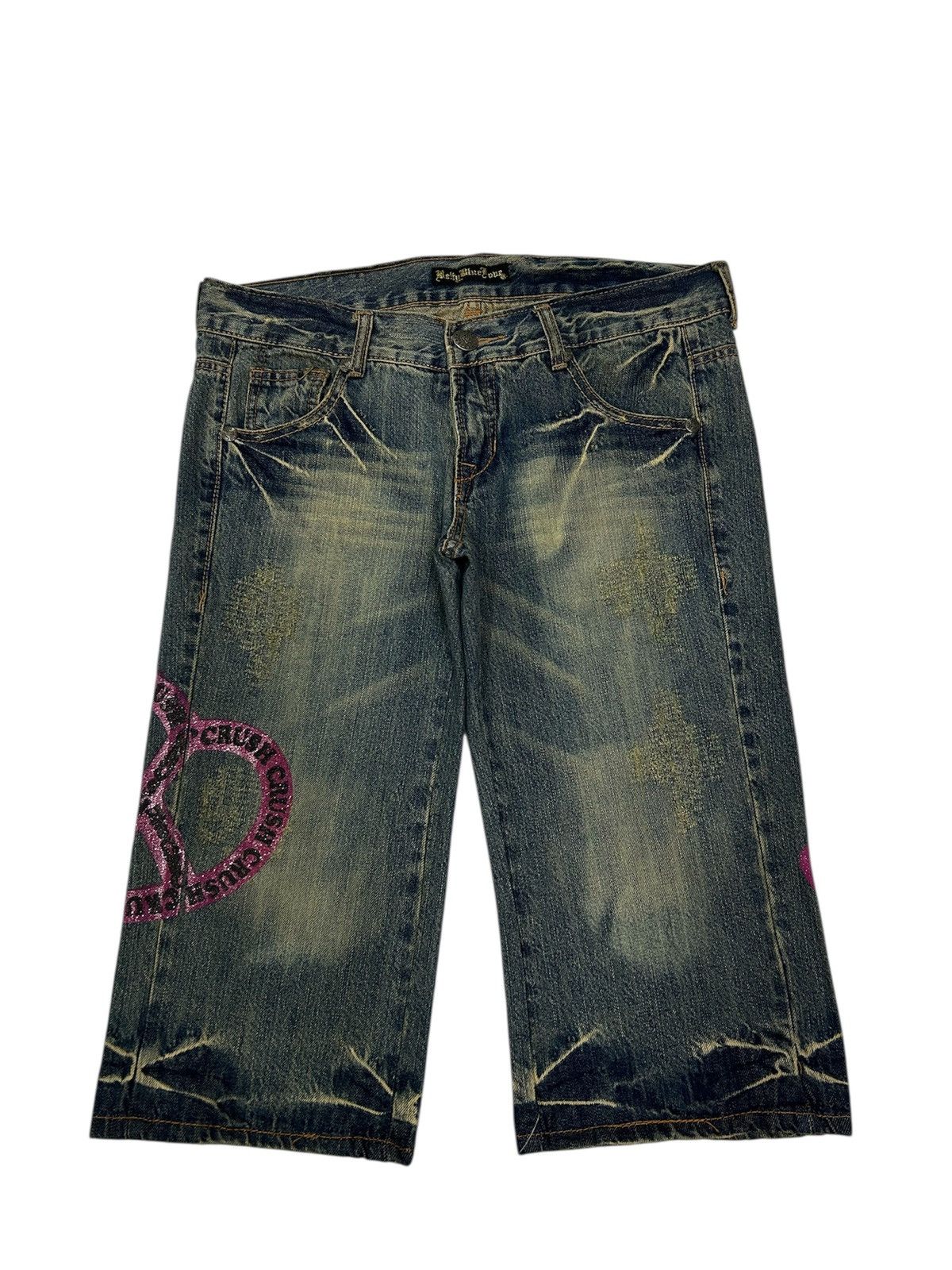 Japanese Brand Japanese Y2k Big Patch embroidered logo Mudwash Short Jeans Size US 35 - 2 Thumbnail