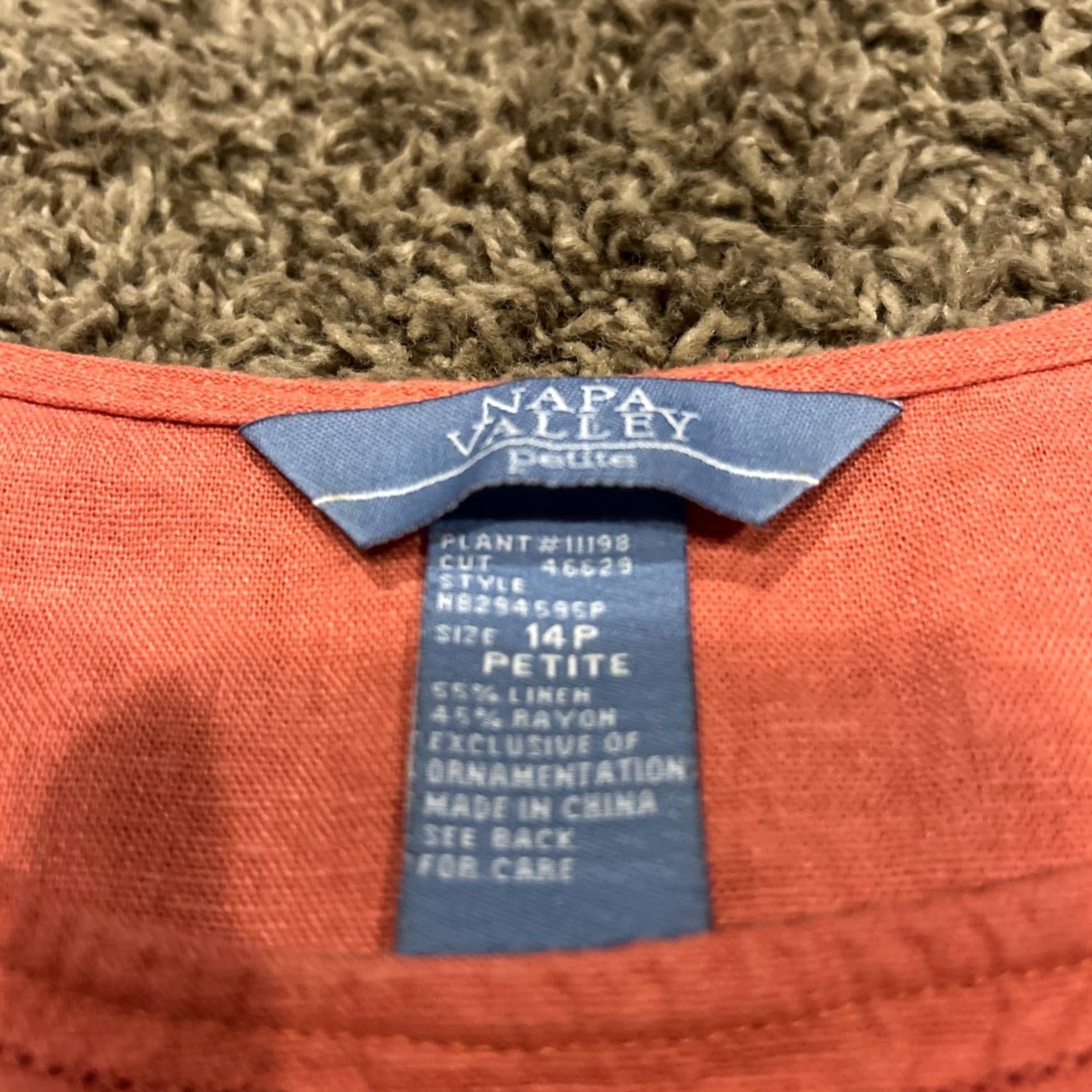Vintage Napa Valley Blouse Women’s 14P Linen Blend Sleeveless Salmon Lightweight Beaded Size XL / US 12-14 / IT 48-50 - 2 Thumbnail