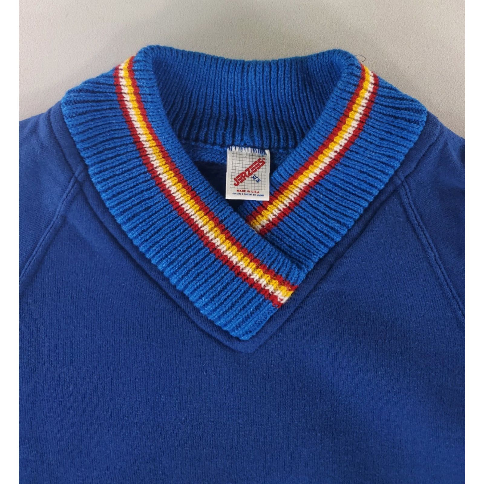 Jerzees VINTAGE Jerzees Sweatshirt 90s Modified Knit Ducks Collar Blue Long Sleeve Mens 44 Size US XXL / EU 58 / 5 - 3 Thumbnail