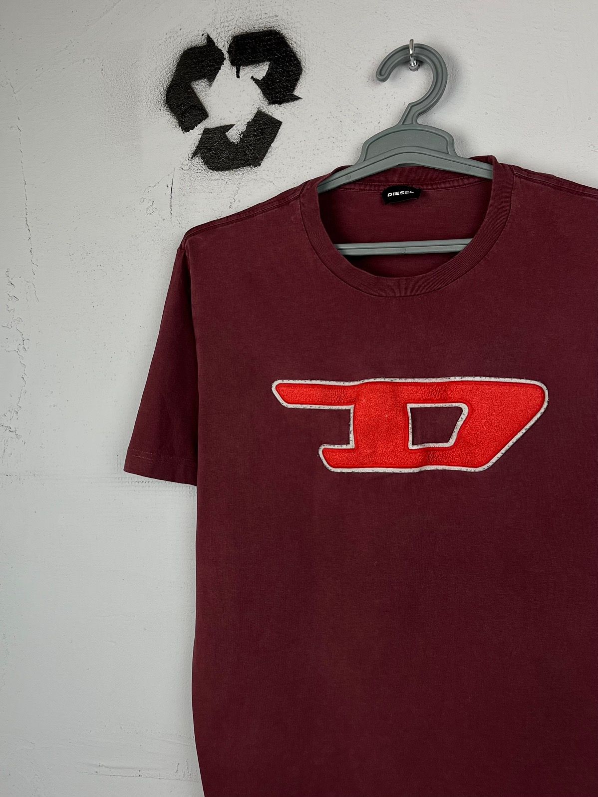 Pre-owned Diesel X Vintage Diesel T-shirt Big Logo In Burgandy