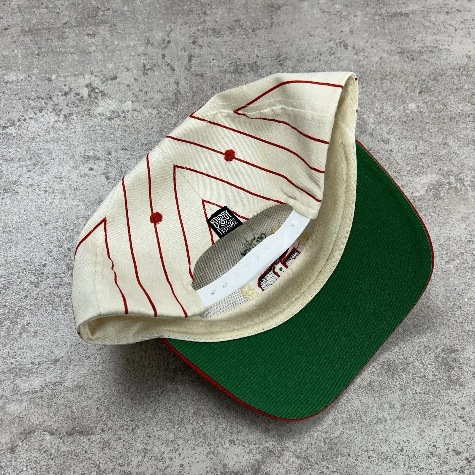 Stussy × Vintage VTG 90s STUSSY CROWN S LOGO PINSTRIPE SNAPBACK HAT SIZE FREE Size ONE SIZE - 3 Thumbnail