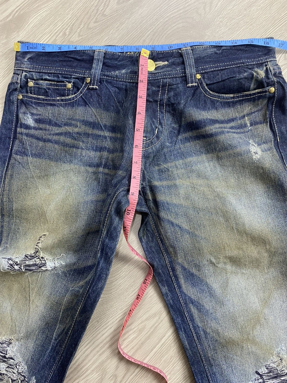 GOSTAR DE FUGA × If Six Was Nine × Le Grande Bleu (L.G.B.) 2000s Vanquish Gold Distressed Punk Y2K Lgb Flared Jeans Size US 32 / EU 48 - 21 Thumbnail