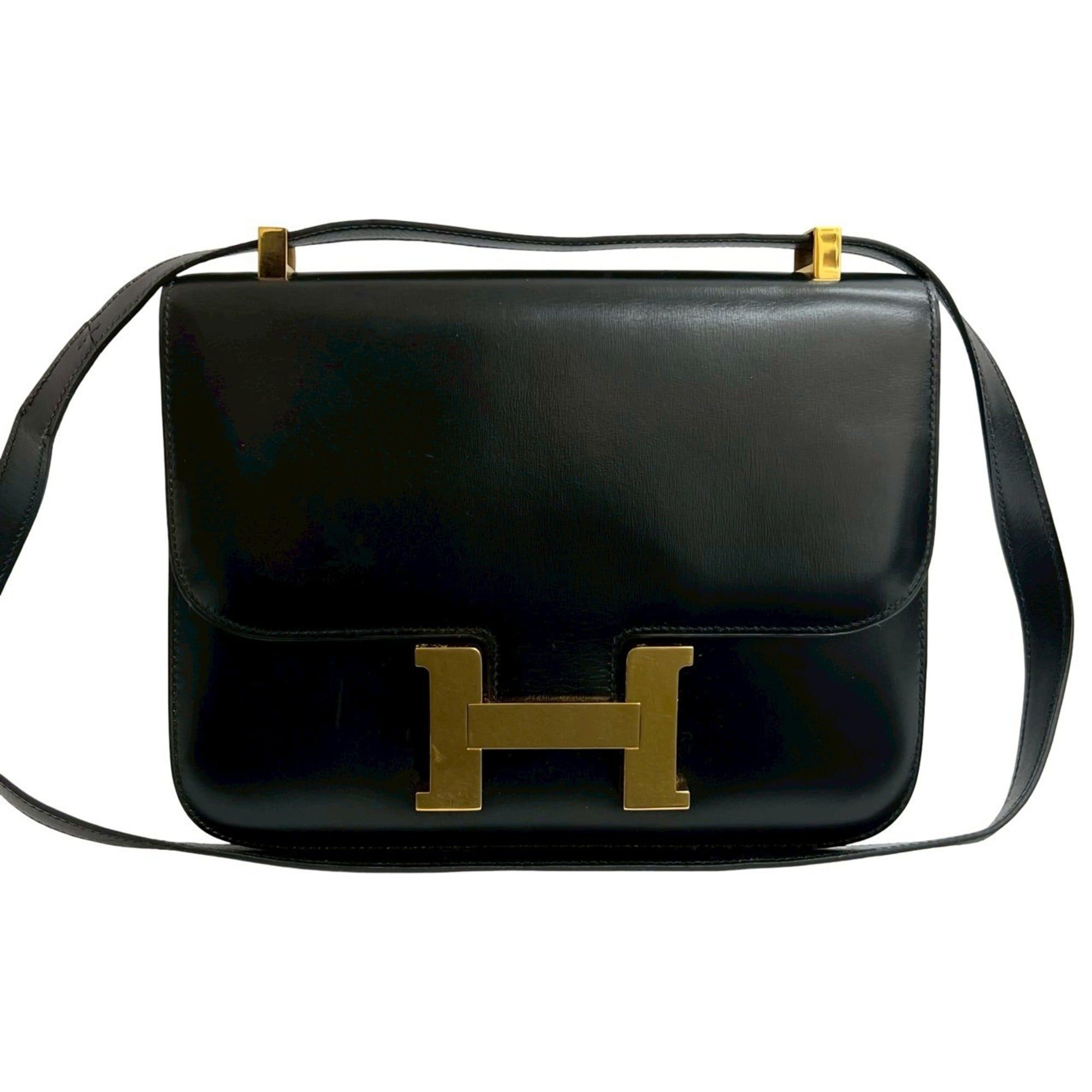Hermes Hermès Constance 23 Logo Box Calf Leather Mini Shoulder Bag in Black (47805)