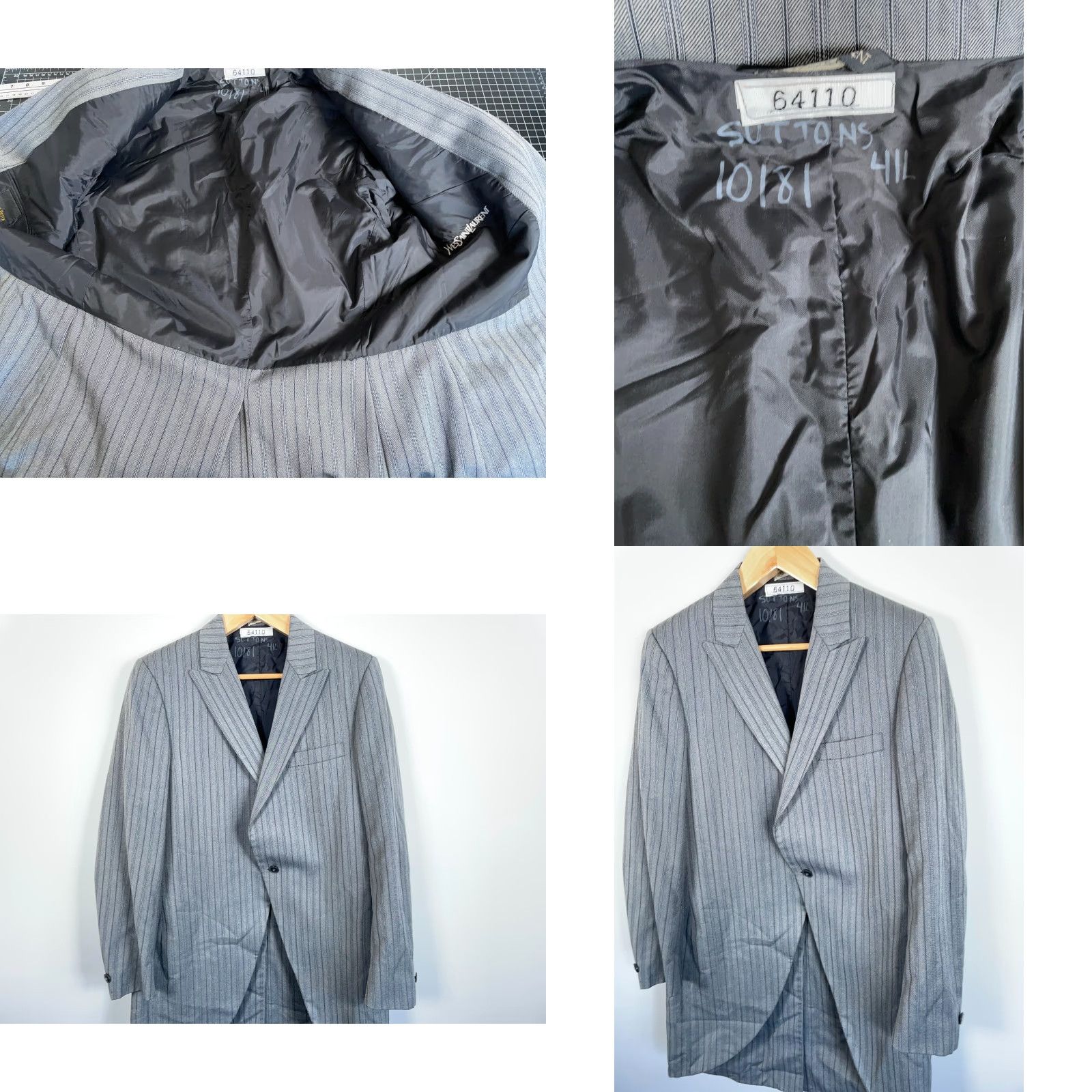 Yves Saint Laurent VINTAGE Yves Saint Laurent Blazer Jacket Mens 41 Long Gray Pinstripe Wool 2 Piece Notch Lapel One-Button Casual Business 80s Size 42R - 9 Thumbnail